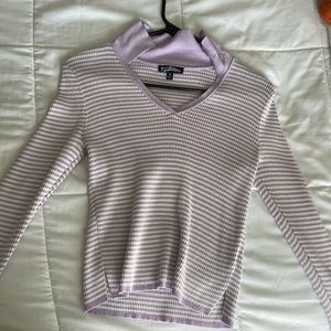 Light purple striped v-next striped  collard sweater, only worn once, size M